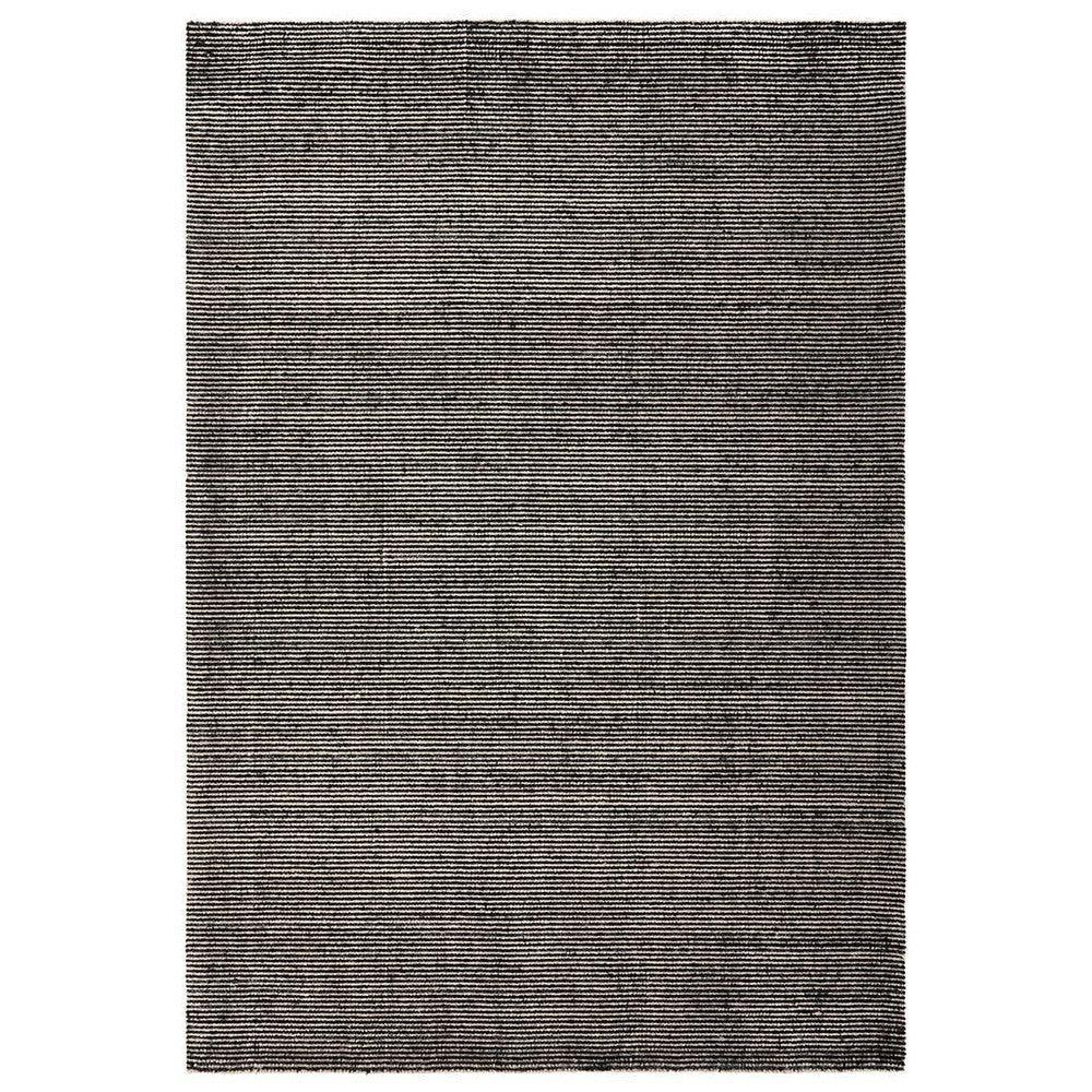 Allie Black Cotton Rayon Rug featuring striped pattern in black, charcoal and grey on white background, machine-made cotton-rayon