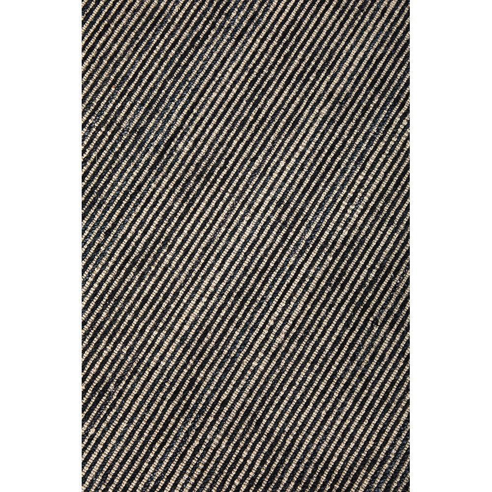 Allie Black Cotton Rayon Rug featuring diagonal stripe pattern in black and cream on beige background, hand-loomed cotton rayon