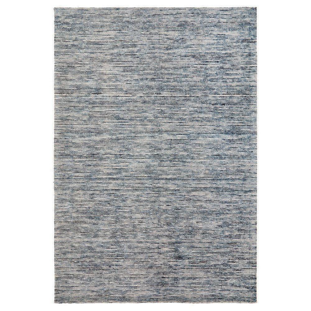 Allie Indigo Cotton Rayon Rug featuring abstract distressed texture in indigo, navy, steel blue on white background, machine-woven