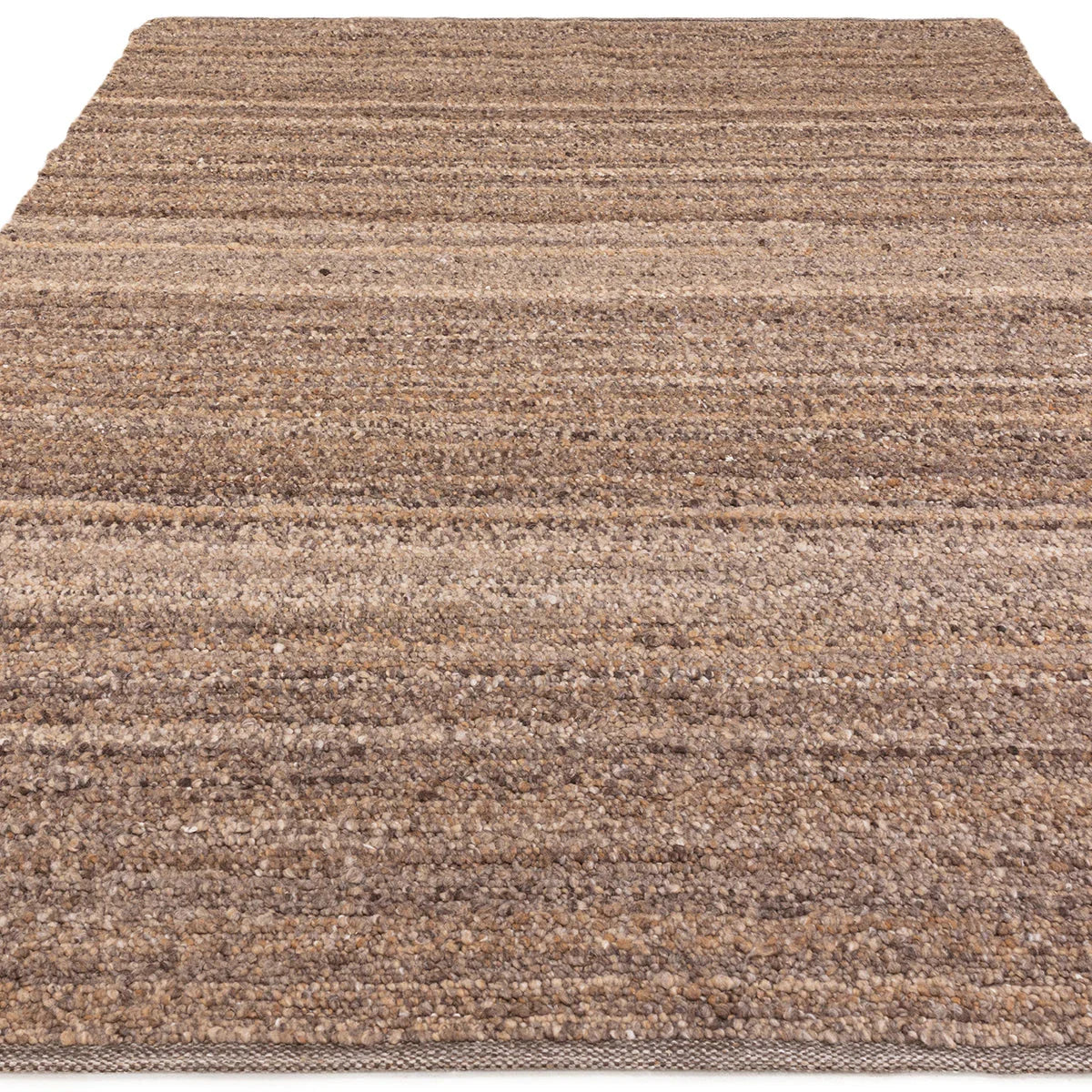 Asiatic Abbus Tawny Brown Rug featuring striped gradient in tawny, caramel, beige on white background, hand-tufted wool