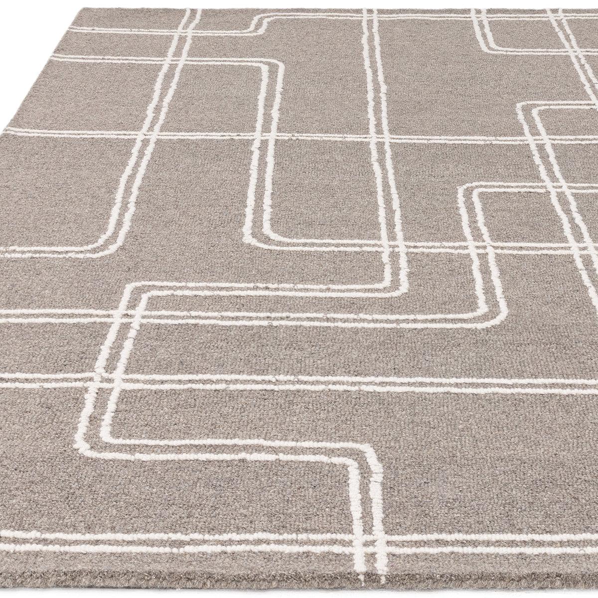 Asiatic Ada Grey Designer Rug featuring geometric grid pattern in white on grey-brown background