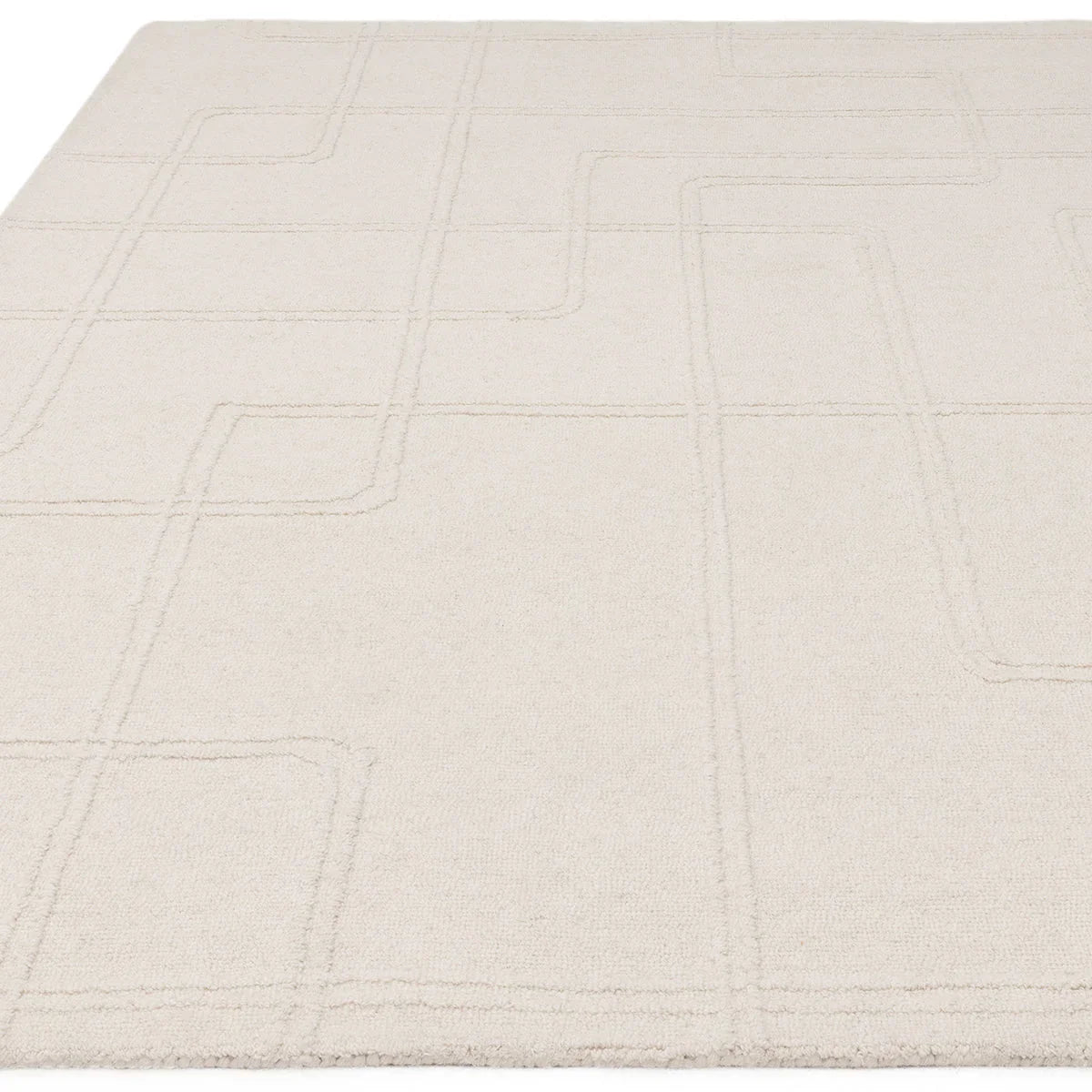 Asiatic Ada Ivory Designer Rug featuring geometric blocks in ivory beige and taupe on cream background, machinemade wool