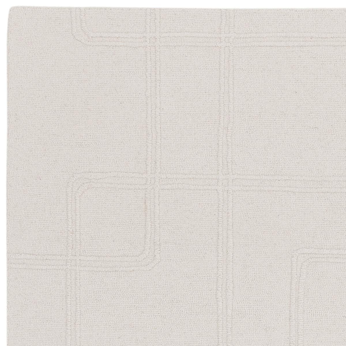 Asiatic Ada Ivory Designer Rug with grid pattern in ivory, cream and pale beige on white background, hand-tufted wool
