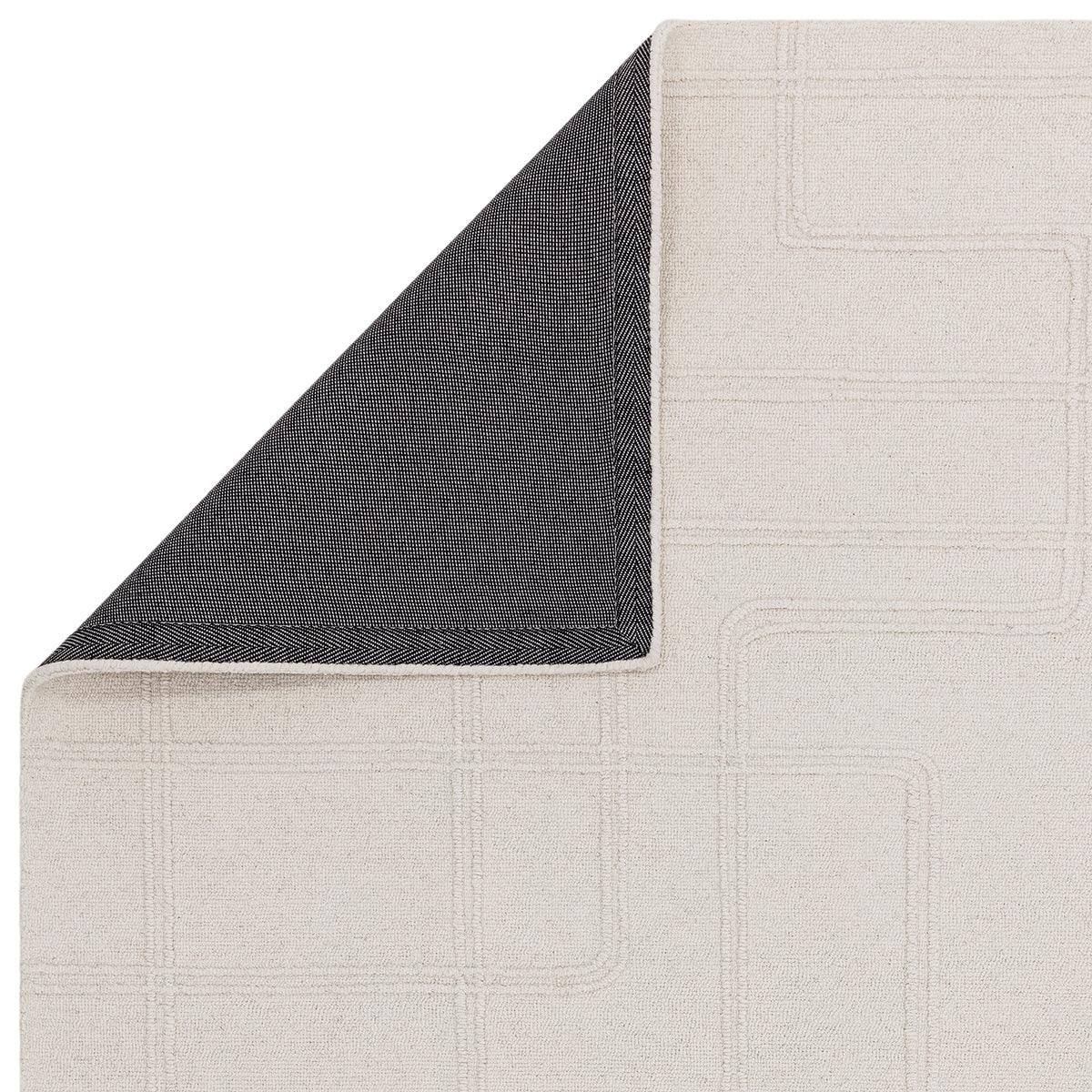 Asiatic Ada Ivory Designer Rug featuring grid pattern in ivory, beige and dark navy on ivory background, woven wool