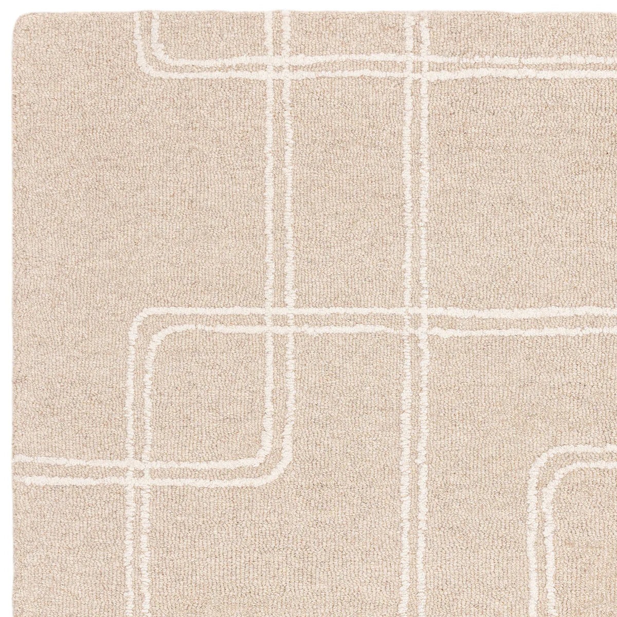 Asiatic Ada Sand Designer Rug featuring geometric grid in ivory and off-white on sand beige background hand-tufted wool