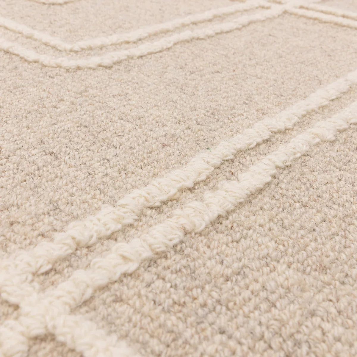 Asiatic Ada Sand Designer Rug featuring geometric panel pattern in sand, cream & ivory on beige background, tufted wool