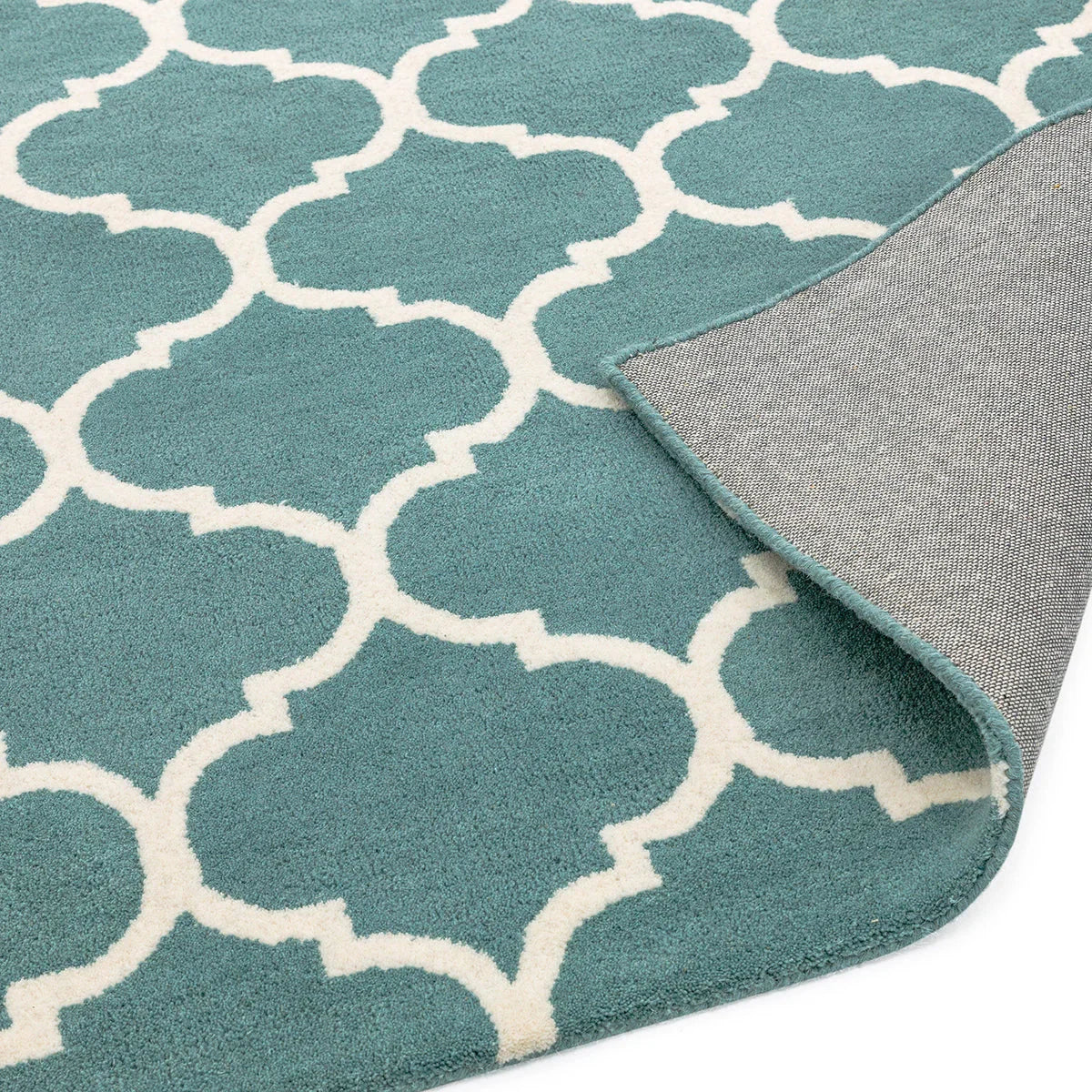 Asiatic Albany Ogee Duck Egg Designer Rug featuring ogee lattice in teal, duck-egg and white on teal, power-loomed wool