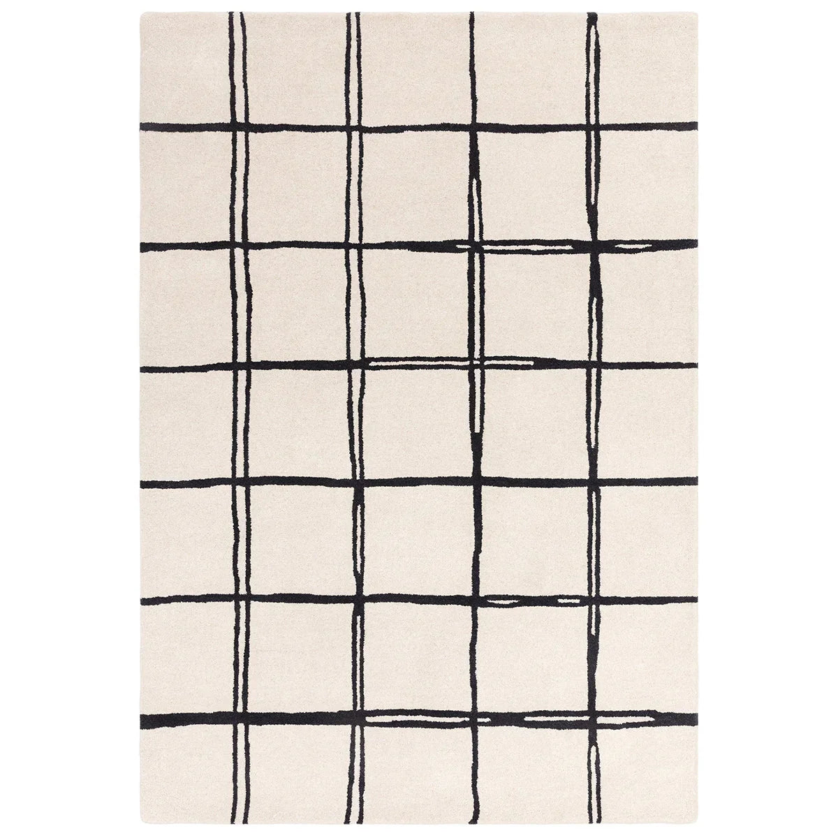 Asiatic Albany Grid Monochrome rectangle rug styled in a living room