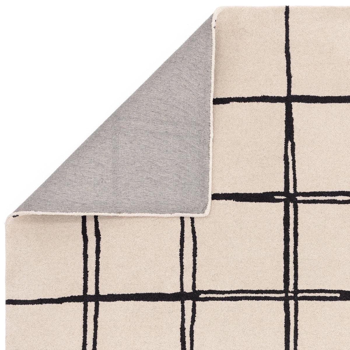 Asiatic Albany Grid Monochrome Designer Rug featuring grid pattern in beige/cream, black and grey on cream background, hand-tufted wool