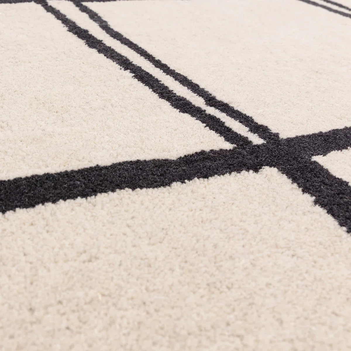 Asiatic Albany Grid Monochrome Designer Rug featuring grid pattern in charcoal on cream background, machine-made wool