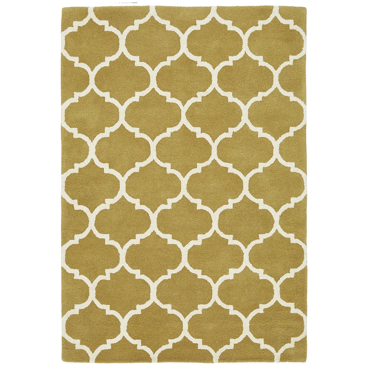 Asiatic Albany Ogee Ochre rectangle rug styled in a living room
