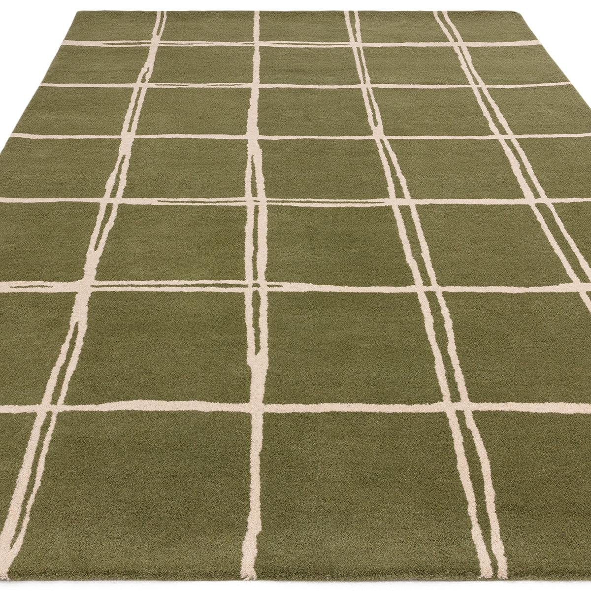 Asiatic Albany Grid Olive Designer Rug featuring a cream grid pattern on olive background, by Asiatic Carpets London