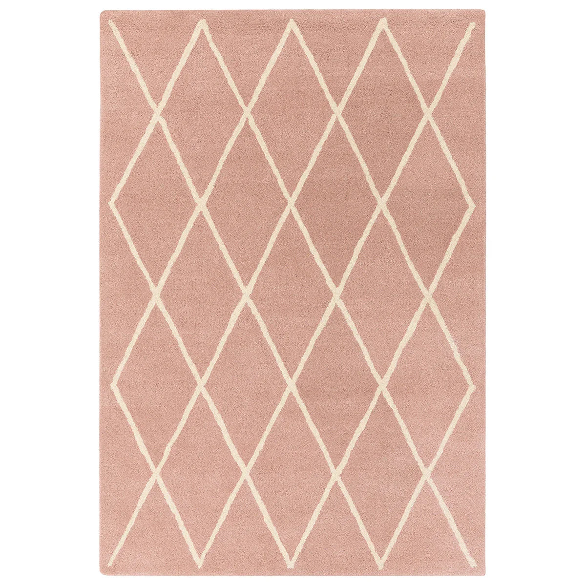 Asiatic Albany Diamond Pink rectangle rug styled in a living room