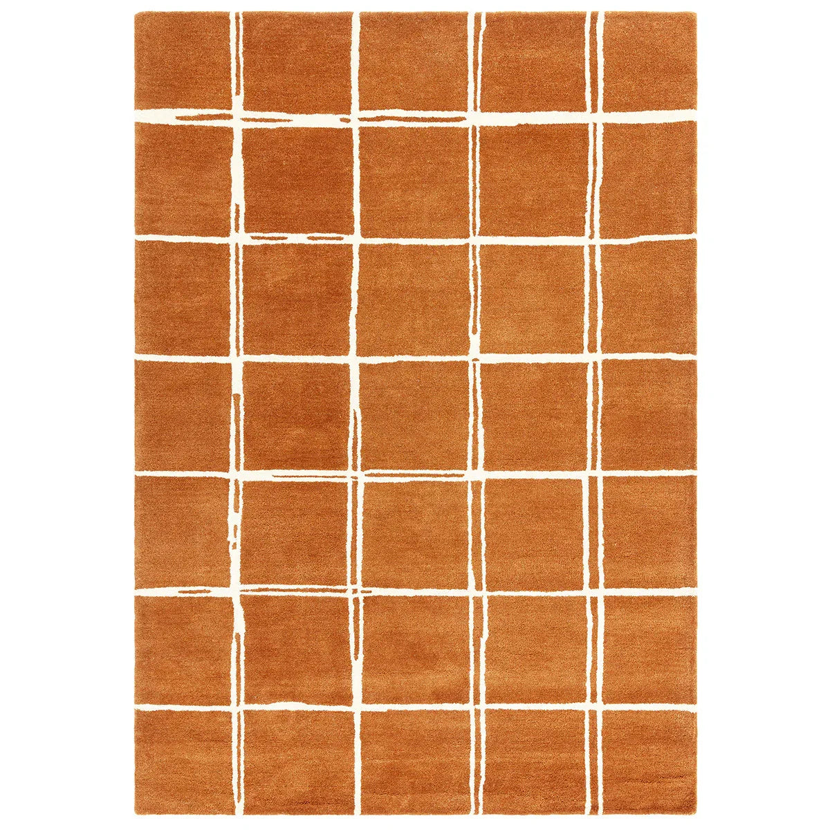 Asiatic Albany Grid Rust rectangle rug styled in a living room