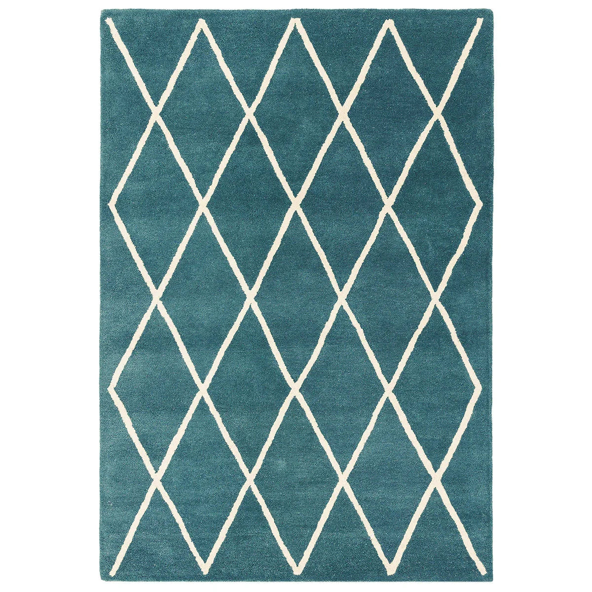 Asiatic Albany Diamond Teal rectangle rug styled in a living room