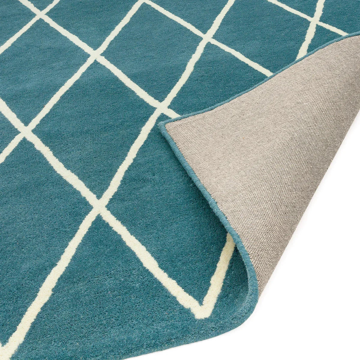 Asiatic Albany Diamond Teal Rug featuring diamond lattice in teal and ivory on teal, machine-made polypropylene
