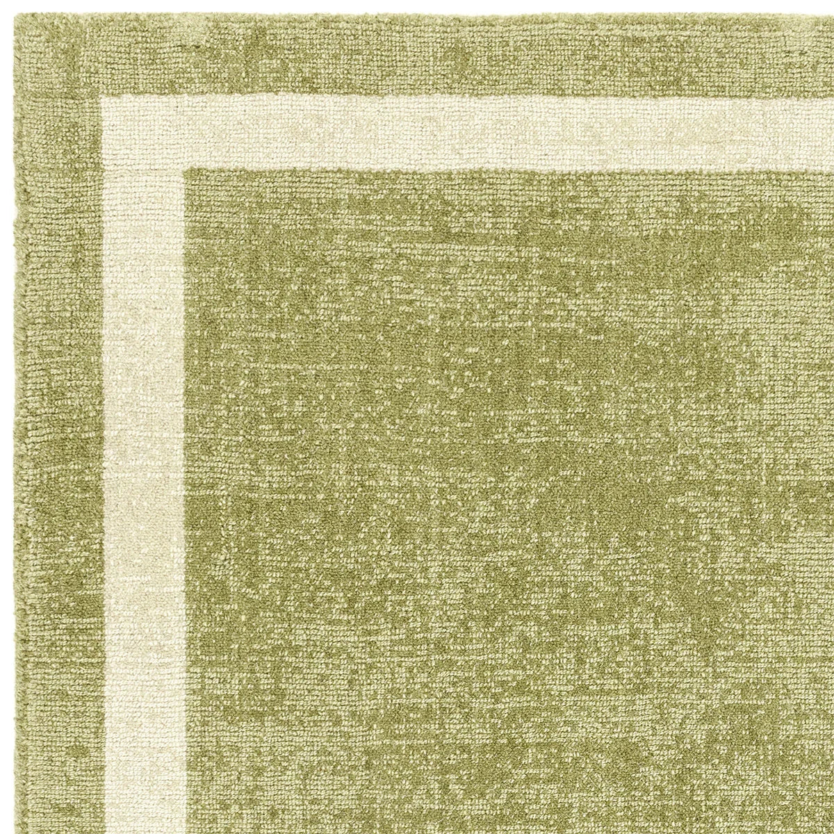 Asiatic Albi Green Designer Rug featuring geometric border in olive, sage, cream on olive background, hand-tufted wool