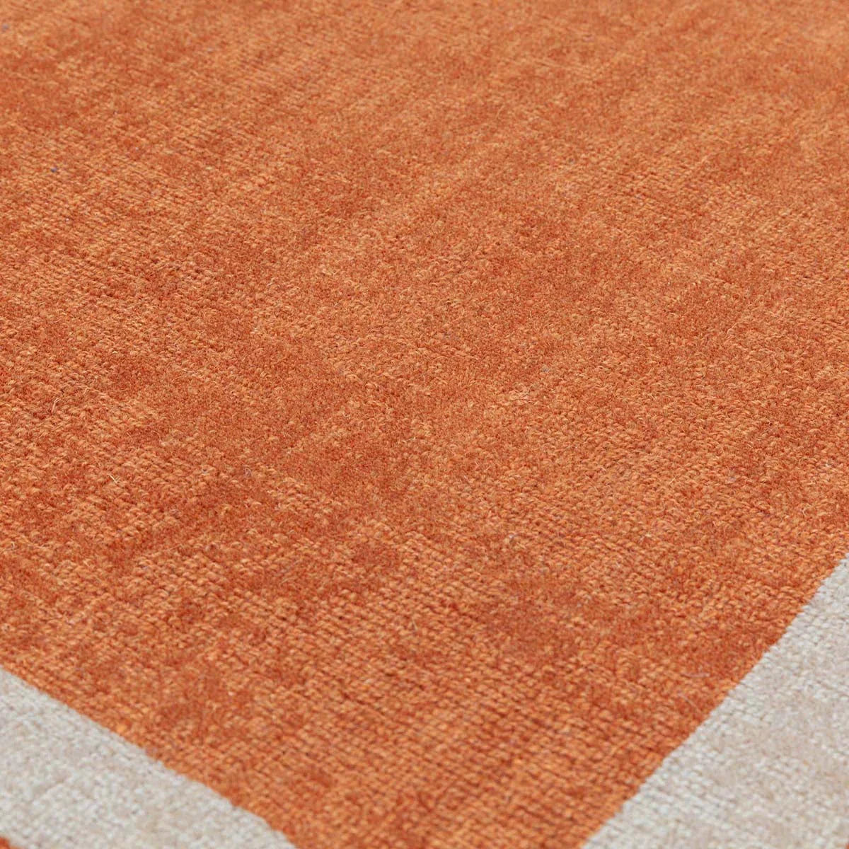 Asiatic Albi Orange Designer Rug featuring abstract colour-block design in burnt orange, cream on beige background, hand-tufted wool