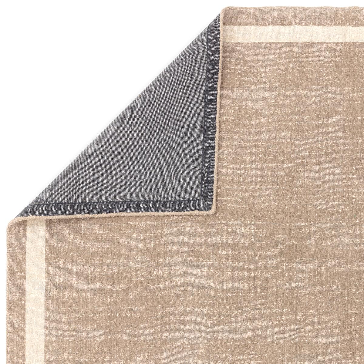 Asiatic Albi Sand Runner Designer Rug featuring textured plain-weave with border in sand beige, cream and navy on sand