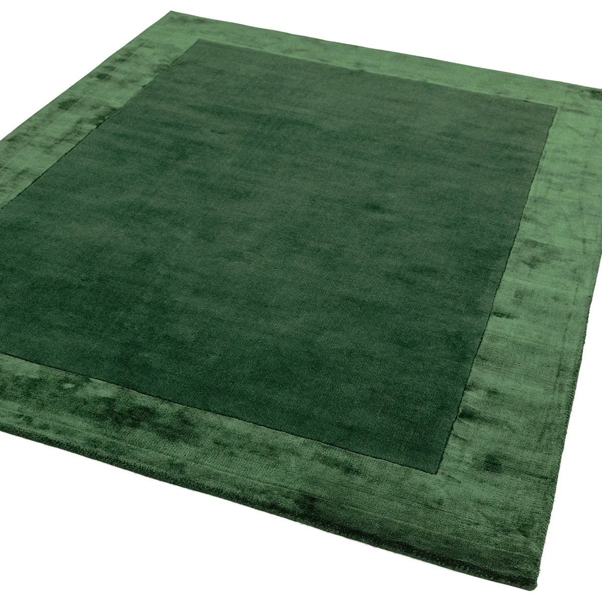 Asiatic Ascot Green Designer Rug featuring solid field with emerald border in dark green on white, hand-tufted wool