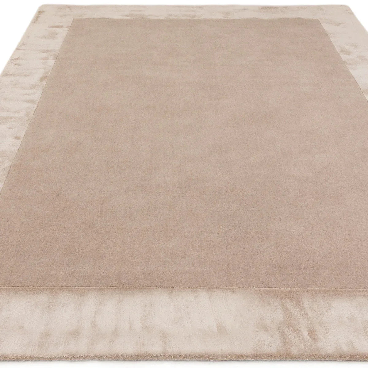 Asiatic Ascot Putty Designer Rug featuring solid colour in putty, beige and ivory on white background, hand-tufted wool