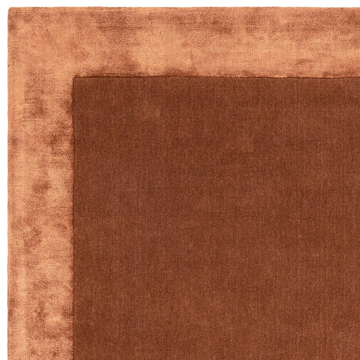Asiatic Ascot Rust Designer Rug featuring colour-block design in dark rust brown and copper on apricot border, hand-tufted wool