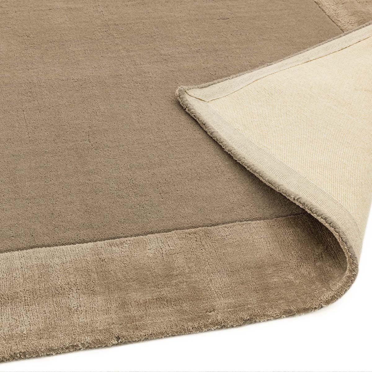 Asiatic Ascot Taupe Rug featuring plain design in taupe, beige and ivory on white background, machine-woven wool