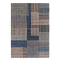 Asiatic Aspect Blue Designer Rug featuring patchwork geometric blocks in navy, cobalt, beige and grey on beige background, hand-tufted wool