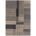Asiatic Aspect Grey Designer Rug featuring geometric patchwork in charcoal, grey, beige and cream on light beige background, machine-made wool