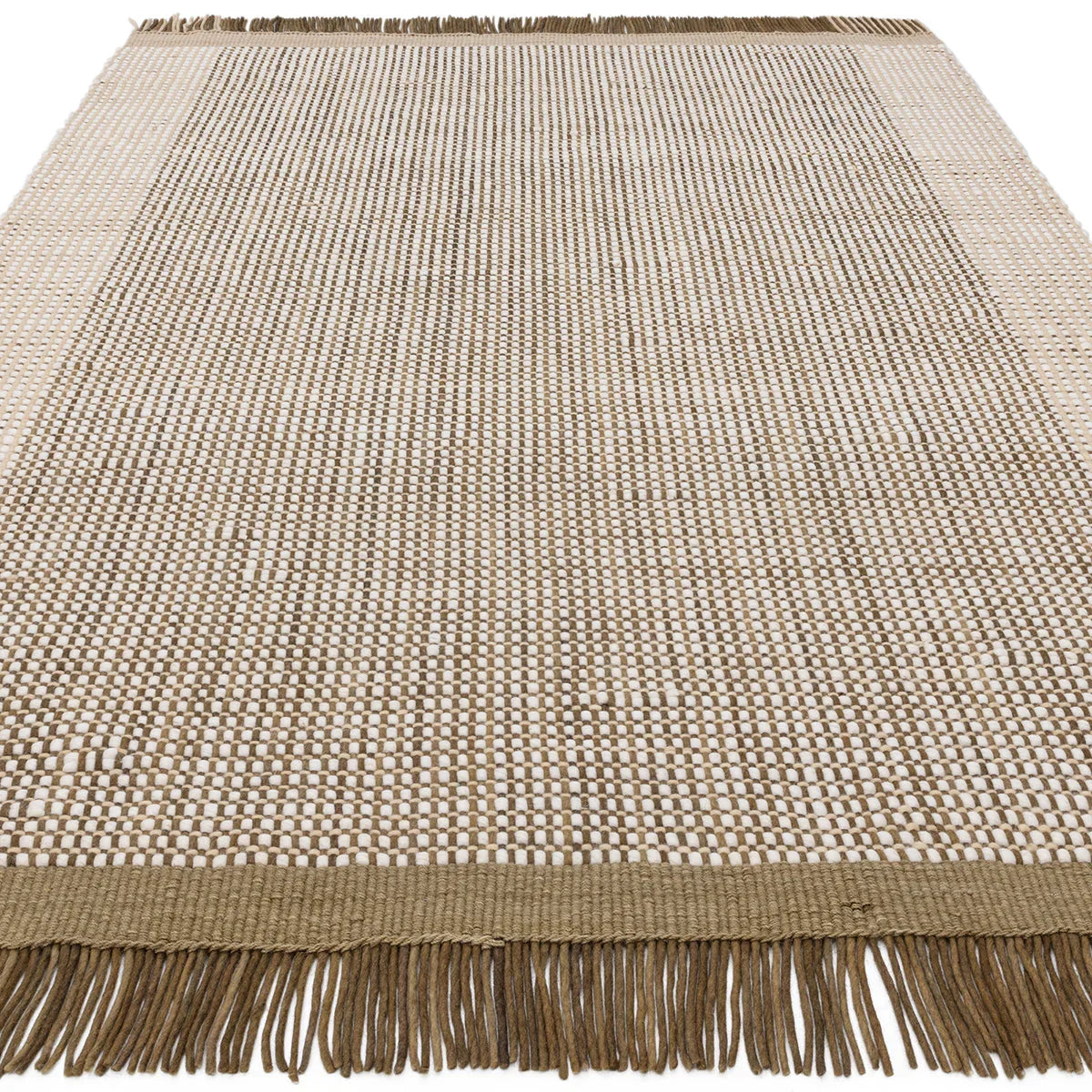 Asiatic Avalon Forest Designer Rug featuring grid pattern in cream, tan and brown on cream background, hand-woven wool