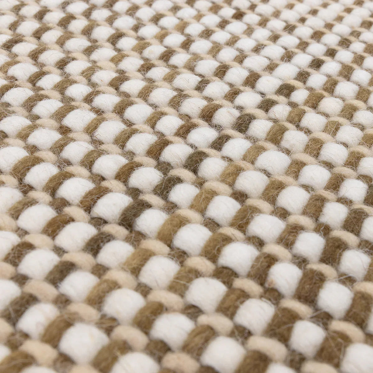 Asiatic Avalon Forest Designer Rug featuring boucle checkerboard in white, cream and brown on beige, tufted wool
