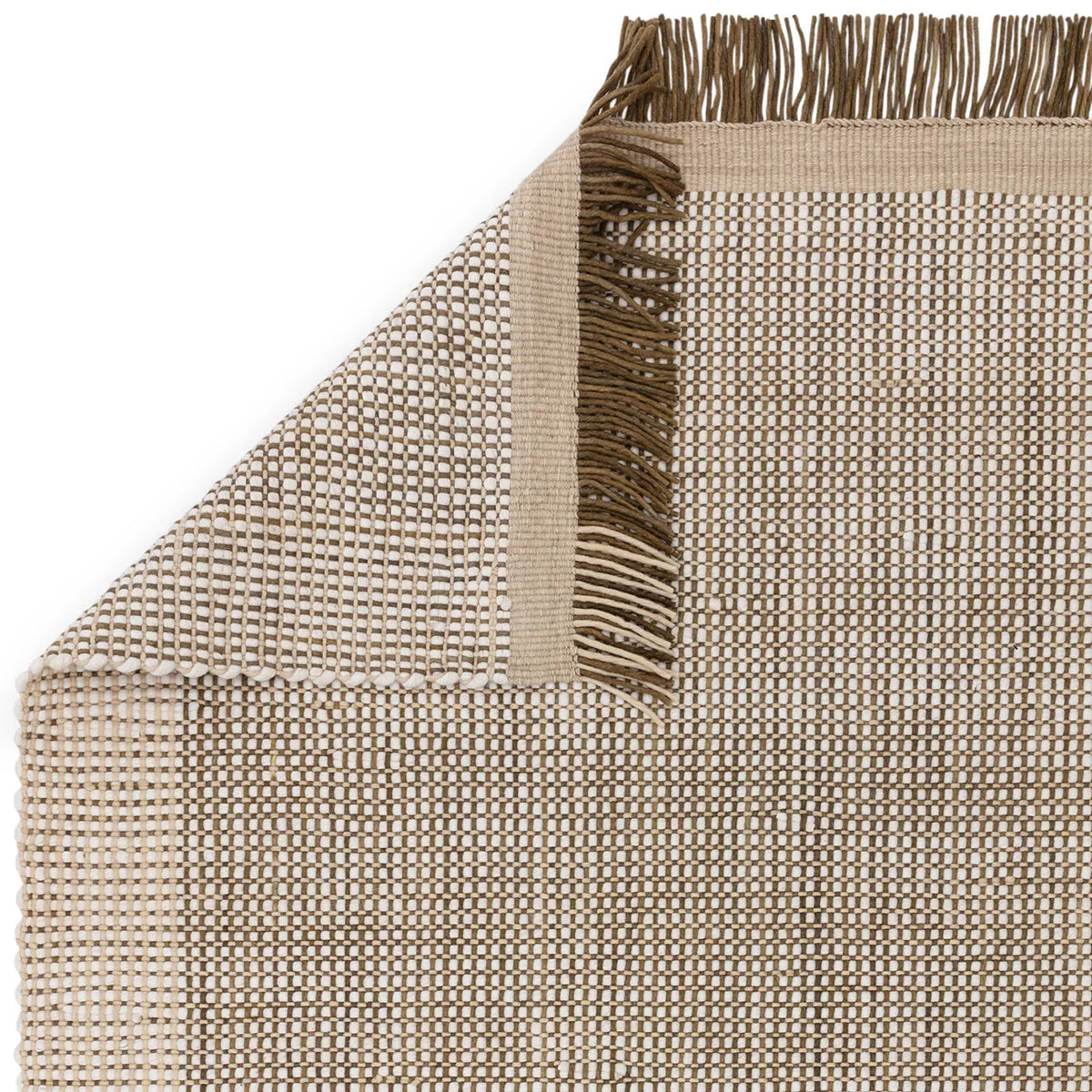 Asiatic Avalon Forest Designer Rug featuring grid pattern in cream, beige, taupe and brown on beige background, woven wool