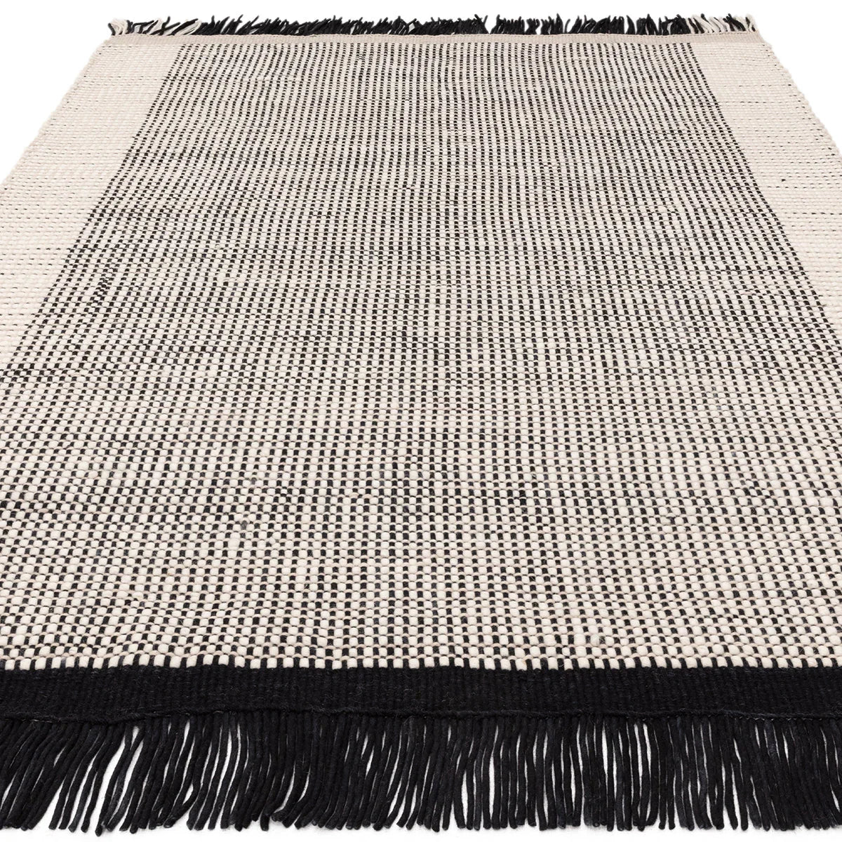 Asiatic Avalon Monochrome Designer Rug featuring geometric grid pattern in black and ivory on cream, woven wool