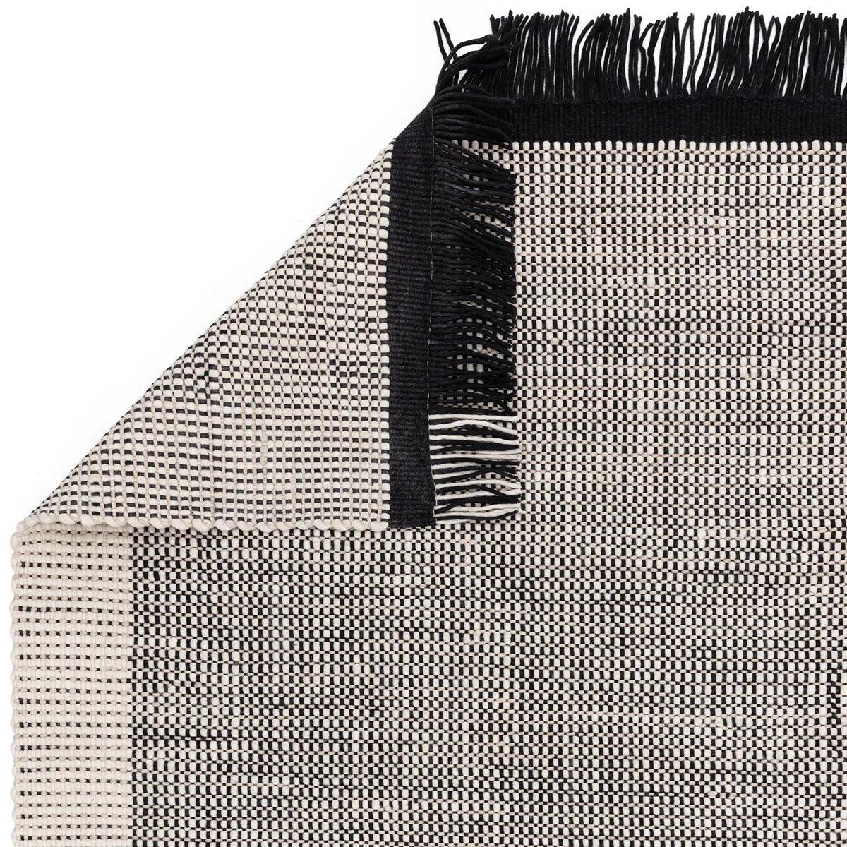 Asiatic Avalon Monochrome Designer Rug featuring geometric grid in black and ivory on white, hand-woven wool