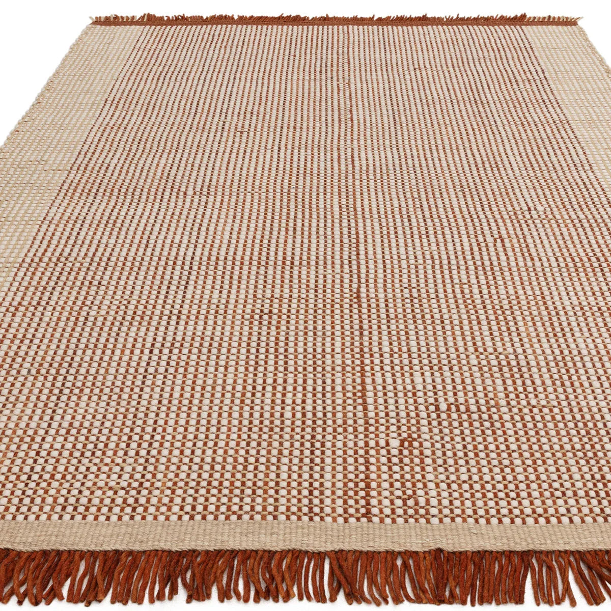 Asiatic Avalon Rust Designer Rug featuring a dotted pattern in rust brown and cream on beige background hand-woven wool