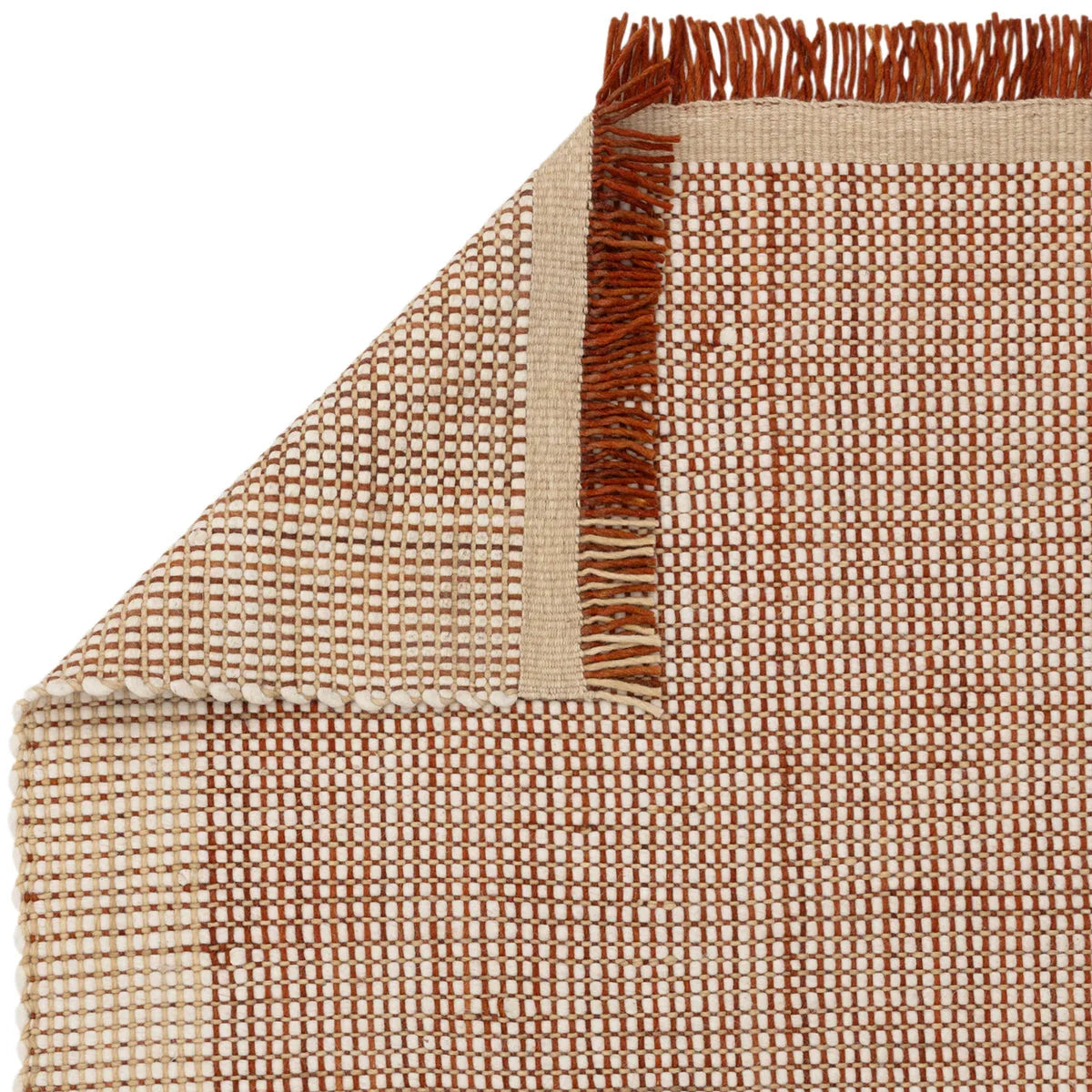 Asiatic Avalon Rust Designer Rug featuring grid checker pattern in rust, cream and beige on beige background, handwoven wool