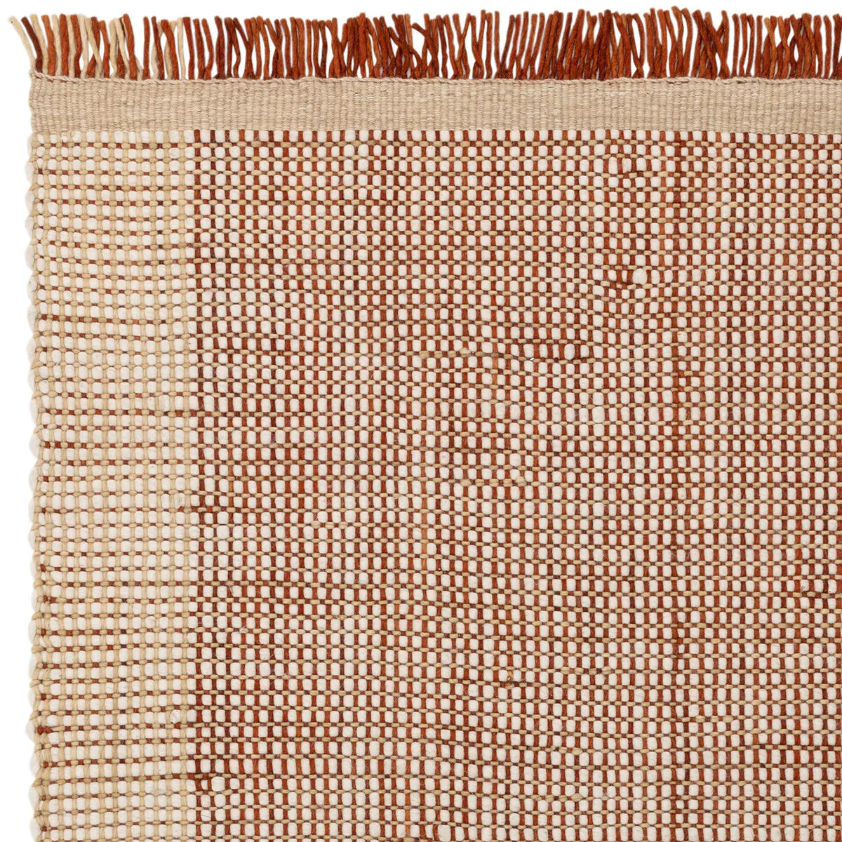 Asiatic Avalon Rust Designer Rug featuring grid pattern in rust, cream, beige on cream background, hand-woven wool