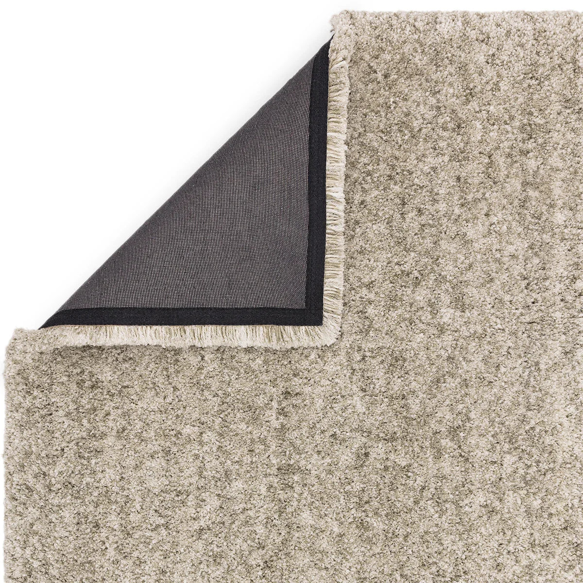 Asiatic Barnaby Sage Designer Rug featuring shag texture in beige, sage, cream on white background, hand-tufted wool
