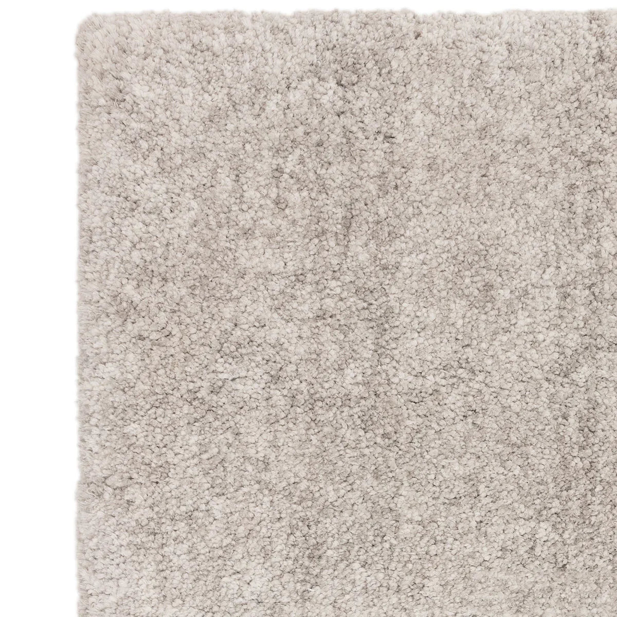 Asiatic Barnaby Silver Rug featuring shag texture in silver, taupe and cream on cream background, tufted wool