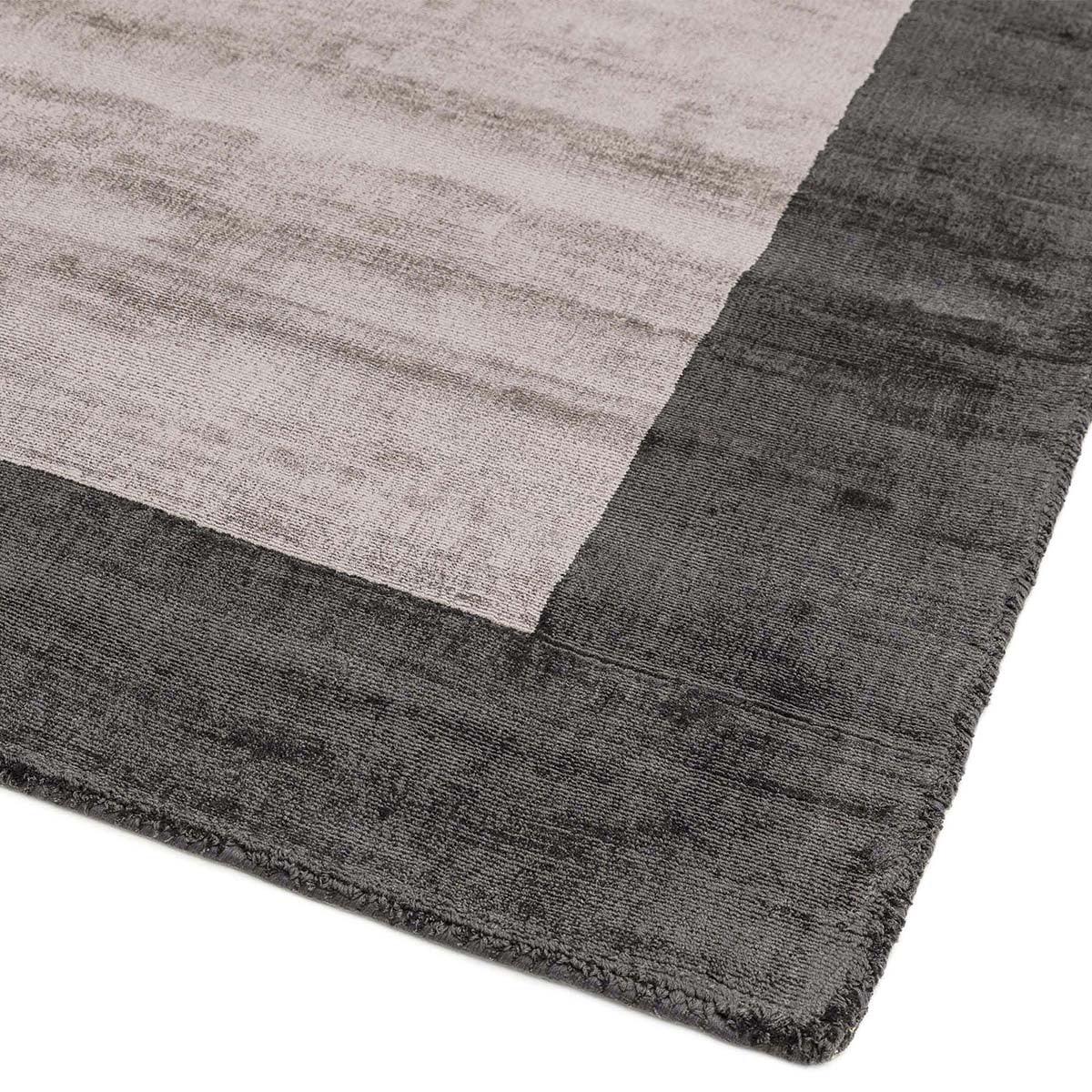 Asiatic Blade Border Charcoal Silver Square Designer Rug featuring blade-border design in charcoal and dusty rose on white background, power-loomed polypropylene