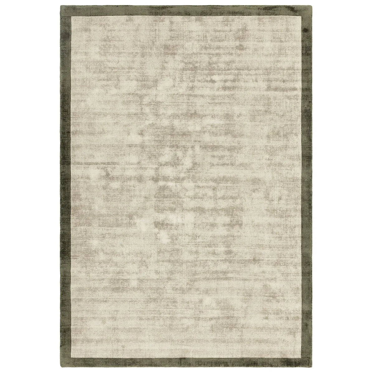 Asiatic Blade Border Sage Olive 05 rectangle rug styled in a living room