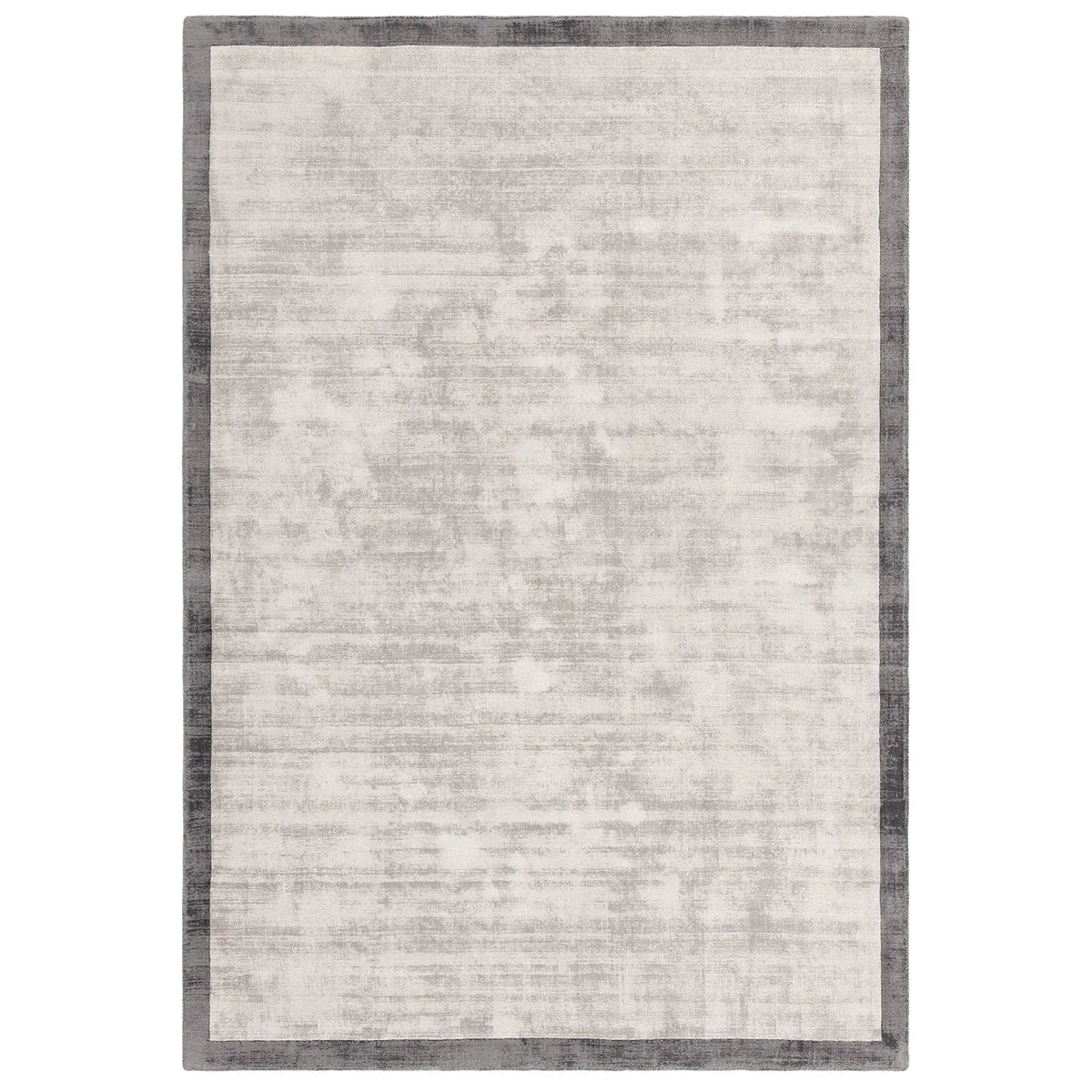 Asiatic Blade Border Silver Grey 08 rectangle rug styled in a living room