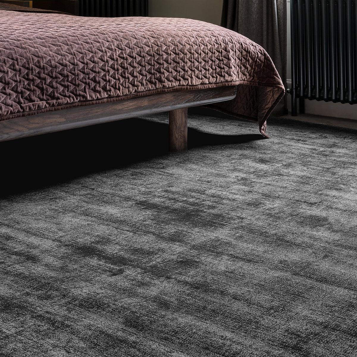 Asiatic Blade Charcoal Rug: marled charcoal/steel grey/light grey on dark charcoal; machine-made polypropylene