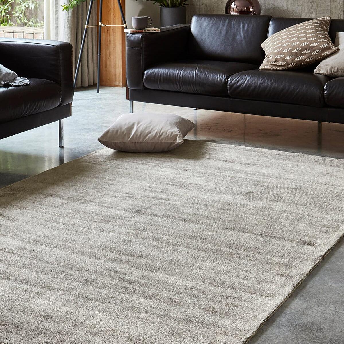 Asiatic Blade Moleskin Rug featuring a striped pattern in cream, ivory, beige and taupe on cream background, machine-made wool
