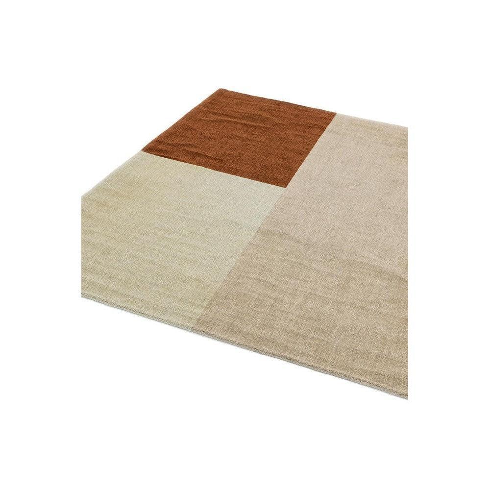 Asiatic Blox Copper Designer Rug featuring block patchwork in copper, cream and beige on natural beige, hand-tufted wool