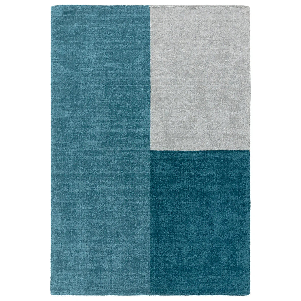 Asiatic Blox Teal rectangle rug styled in a living room