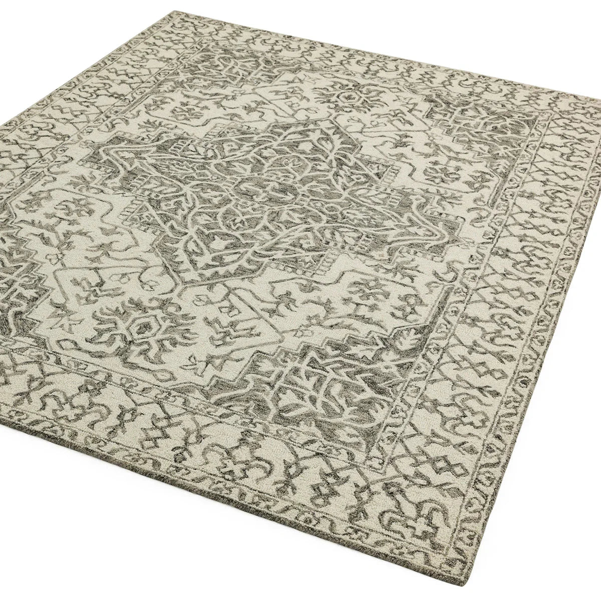 Asiatic Bronte Smoke Designer Rug featuring pattern in charcoal-grey and ivory on cream background, hand-tufted wool