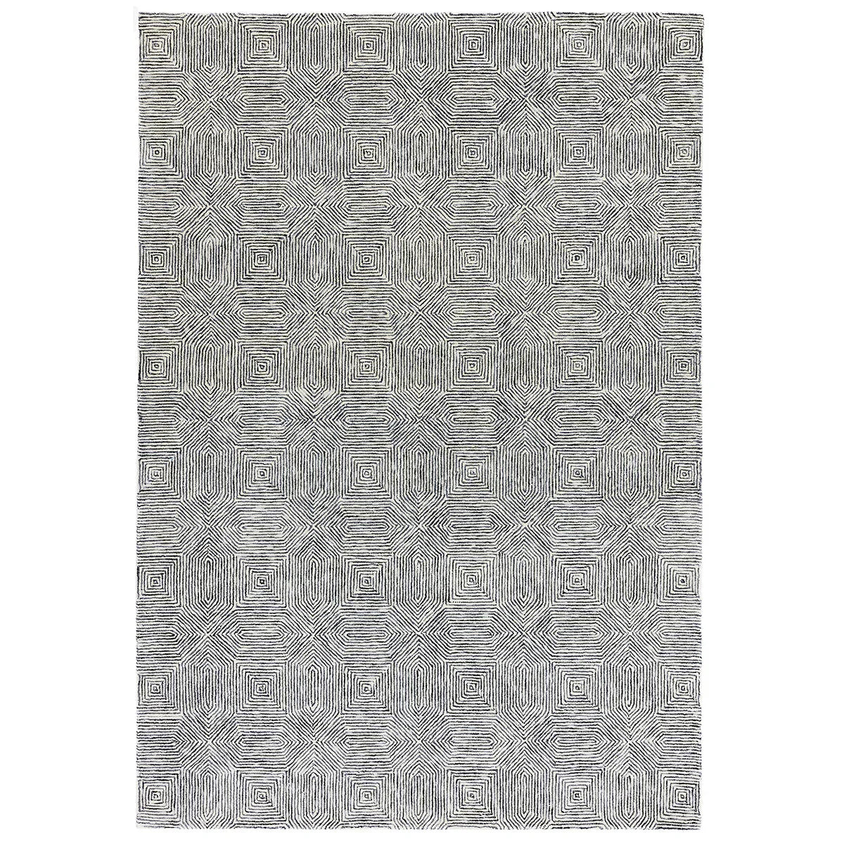 Asiatic Camden Black/White rectangle rug styled in a living room