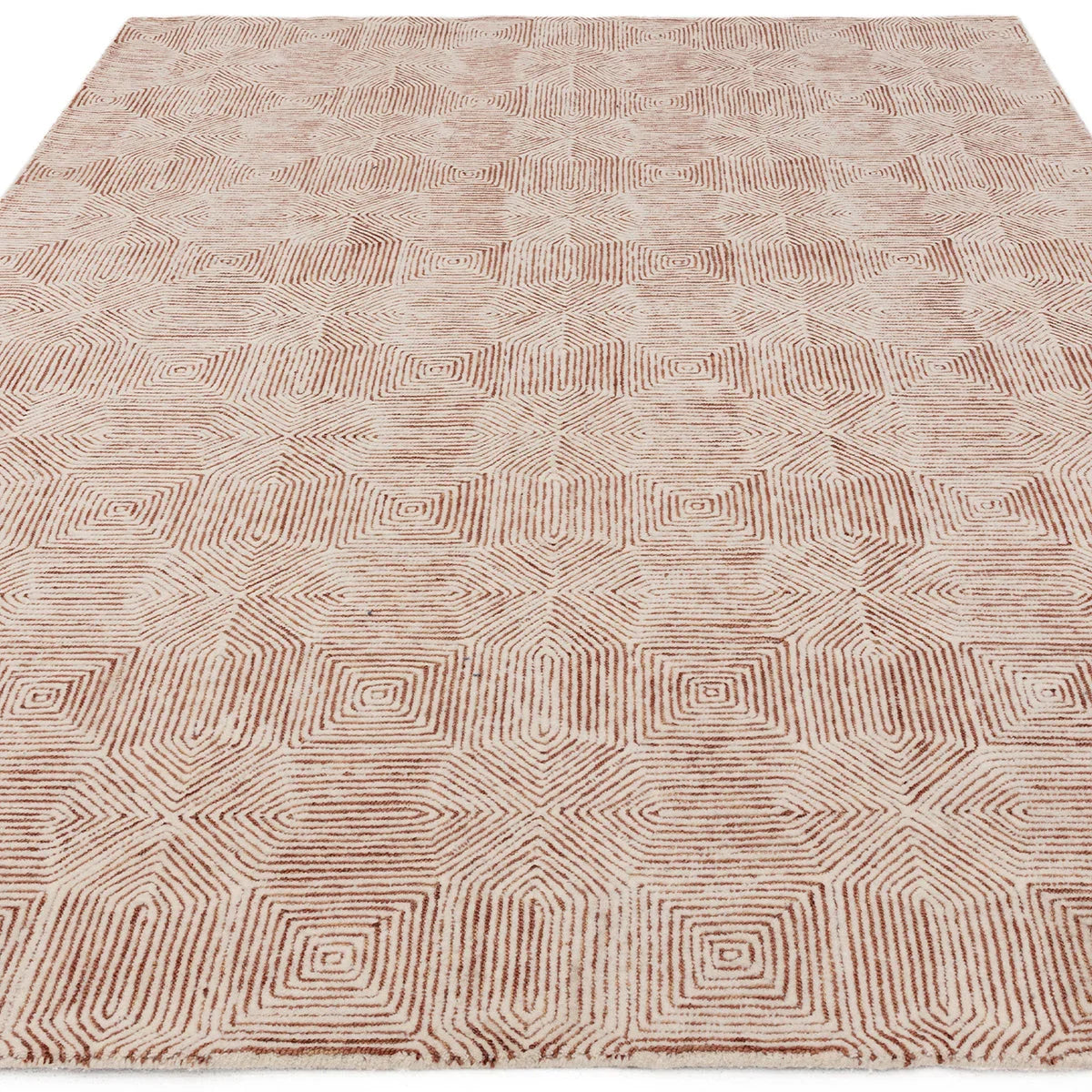 Asiatic Camden Terracotta Designer Rug featuring geometric nested-square pattern in terracotta on cream, woven wool