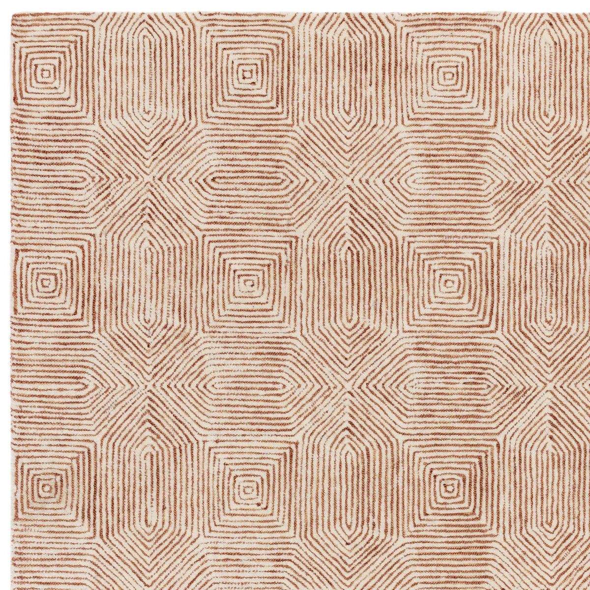 Asiatic Camden Terracotta Designer Rug geometric square-pattern in terracotta, brick, tan on cream, machine-woven wool